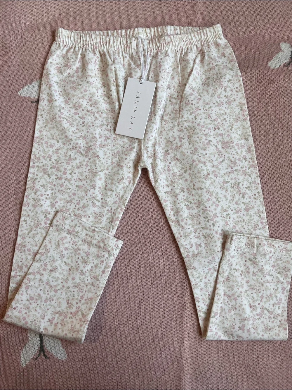 Jamie Kay Cream Leggings with Pink and Sage Floral Print 5y